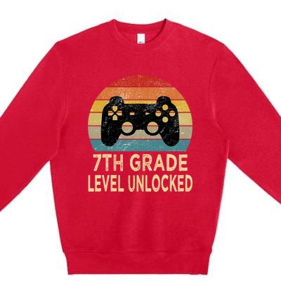 7th Grade Level Unlocked Video Gamer Back to School Vintage Premium Crewneck Sweatshirt