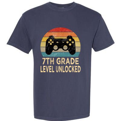 7th Grade Level Unlocked Video Gamer Back to School Vintage Garment-Dyed Heavyweight T-Shirt