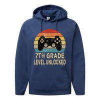 7th Grade Level Unlocked Video Gamer Back to School Vintage Performance Fleece Hoodie