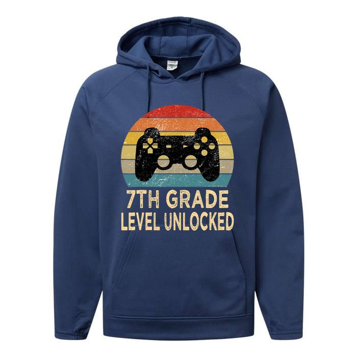 7th Grade Level Unlocked Video Gamer Back to School Vintage Performance Fleece Hoodie