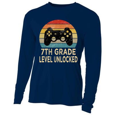 7th Grade Level Unlocked Video Gamer Back to School Vintage Cooling Performance Long Sleeve Crew