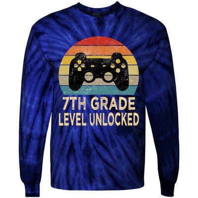 7th Grade Level Unlocked Video Gamer Back to School Vintage Tie-Dye Long Sleeve Shirt