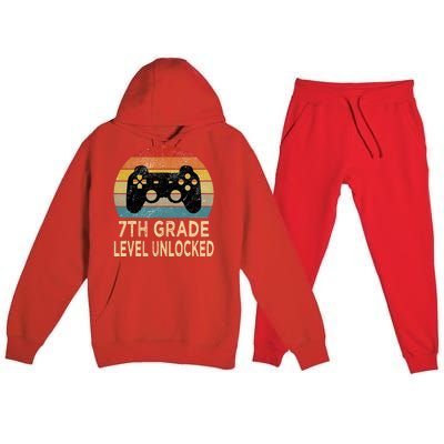 7th Grade Level Unlocked Video Gamer Back to School Vintage Premium Hooded Sweatsuit Set