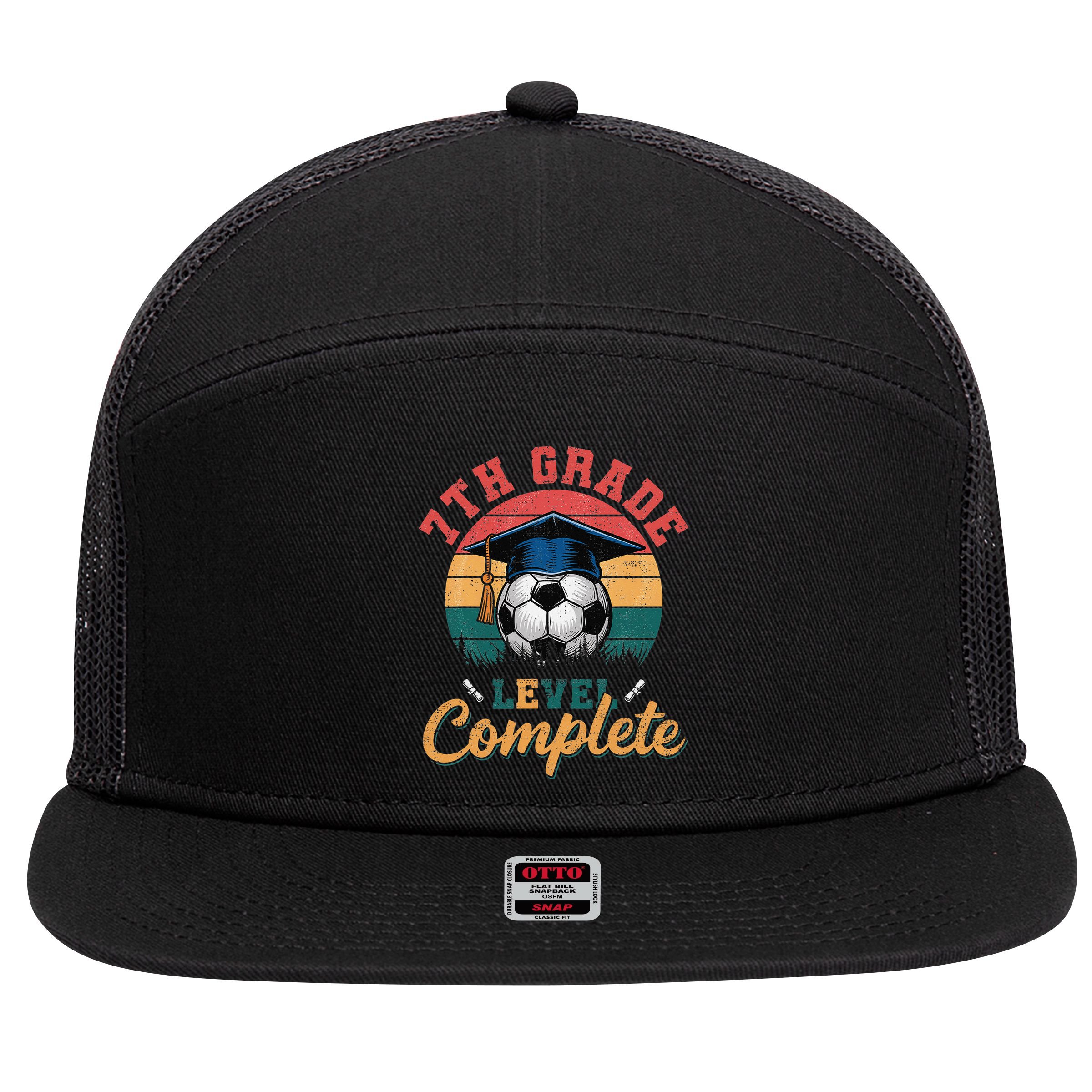7th Grade Level Complete Soccer Girl Last Day Of School 7 Panel Mesh Trucker Snapback Hat
