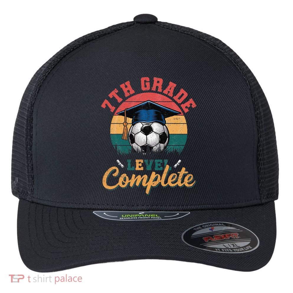 7th Grade Level Complete Soccer Girl Last Day Of School Flexfit Unipanel Trucker Cap