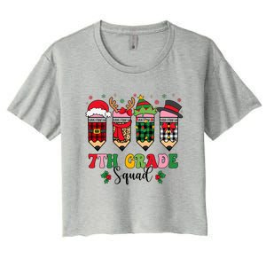 7th Grade Squad Pencil Santa Buffalo Plaid Teacher Christmas Women's Crop Top Tee