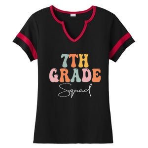 7th Grade Squad Retro Groovy Funny Happy First Day Of School Ladies Halftime Notch Neck Tee