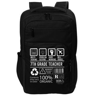 7th Grade Teacher MultiTasking Certified Job Back To School Gift Impact Tech Backpack