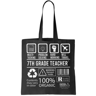 7th Grade Teacher MultiTasking Certified Job Back To School Gift Tote Bag