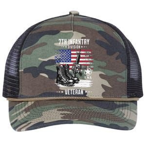 7th Infantry Division Veteran Military Veteran Distressed Retro Rope Trucker Hat Cap