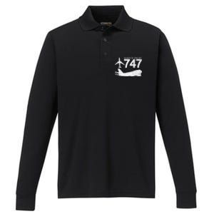 747 Jumbo Jet Aviation Plane Spotting Performance Long Sleeve Polo