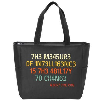 7H3 M345UR3 0F 1N73LL163NC3 15 7H3 481L17Y 70 CH4N63 Zip Tote Bag
