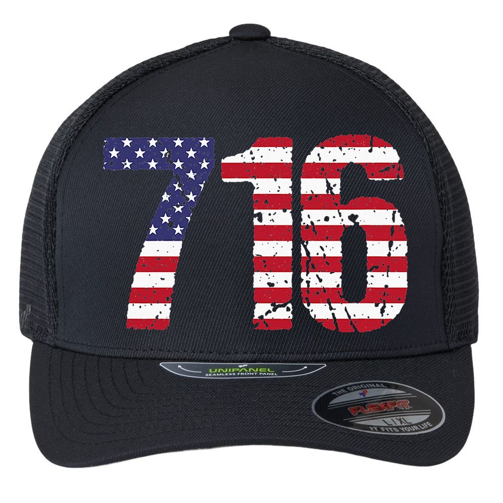 716 New York Area Code Flexfit Unipanel Trucker Cap