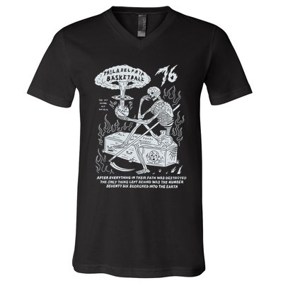 76 Philadelphia Basketball After Everything In Their Path Was Destroyed V-Neck T-Shirt