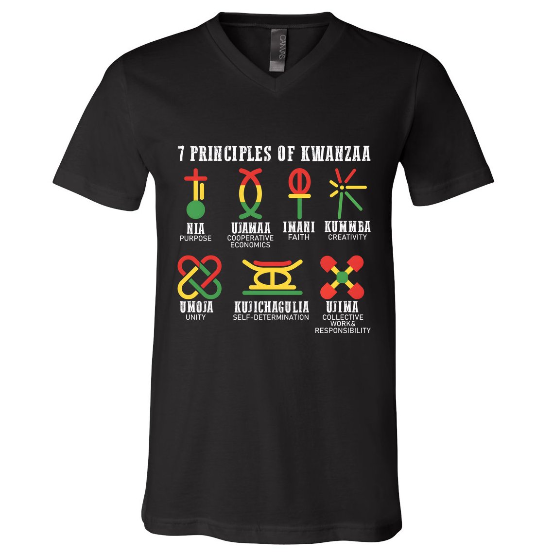 7 Principles Of Kwanzaa Jewish Happy Kwanzaa V-Neck T-Shirt