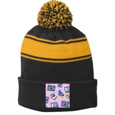 70s Retro Nostalgic Pattern Stripe Pom Pom Beanie