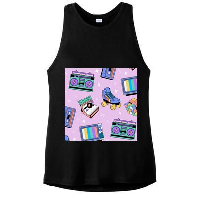 70s Retro Nostalgic Pattern Ladies PosiCharge Tri-Blend Wicking Tank