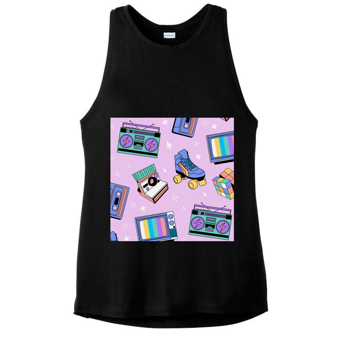 70s Retro Nostalgic Pattern Ladies PosiCharge Tri-Blend Wicking Tank