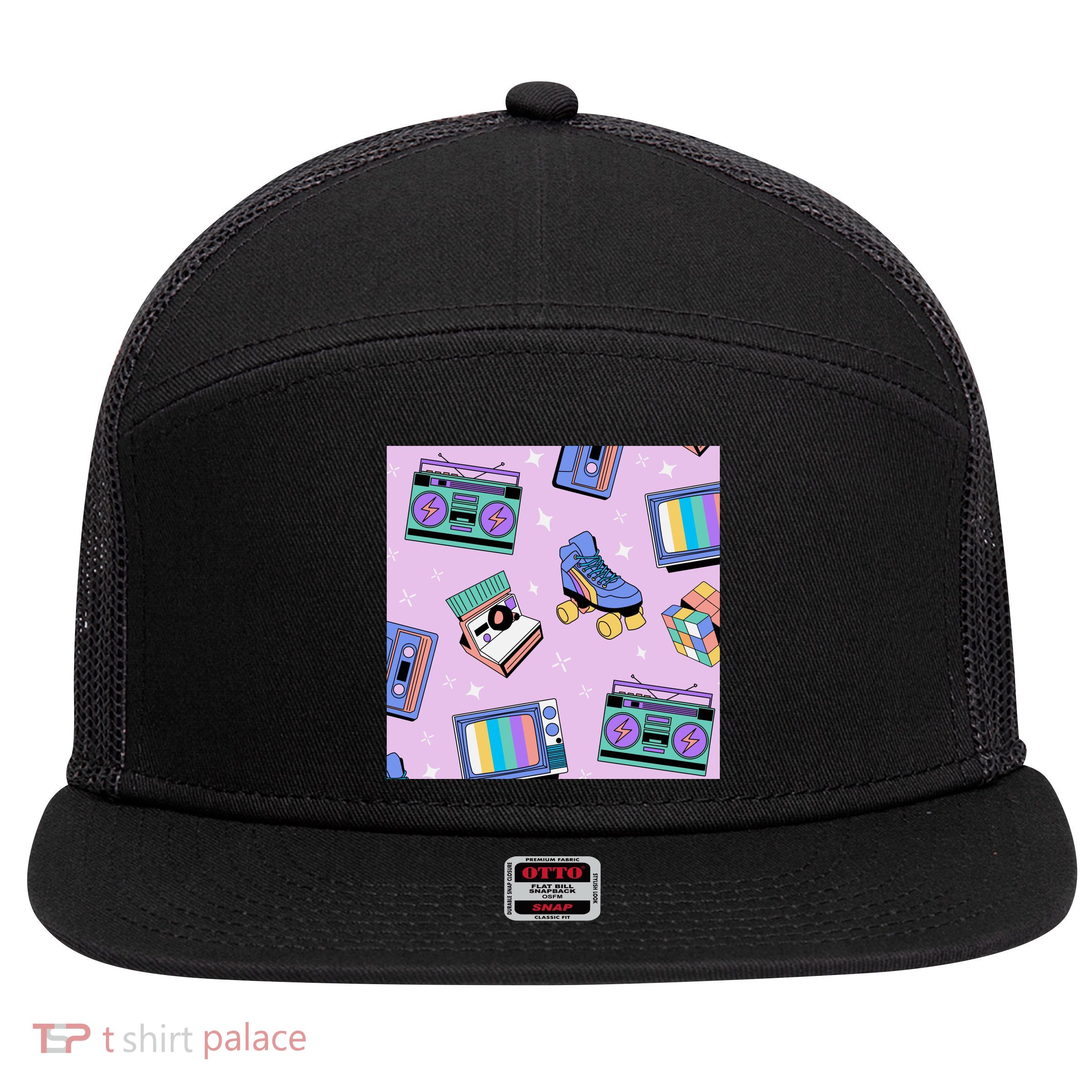 70s Retro Nostalgic Pattern 7 Panel Mesh Trucker Snapback Hat
