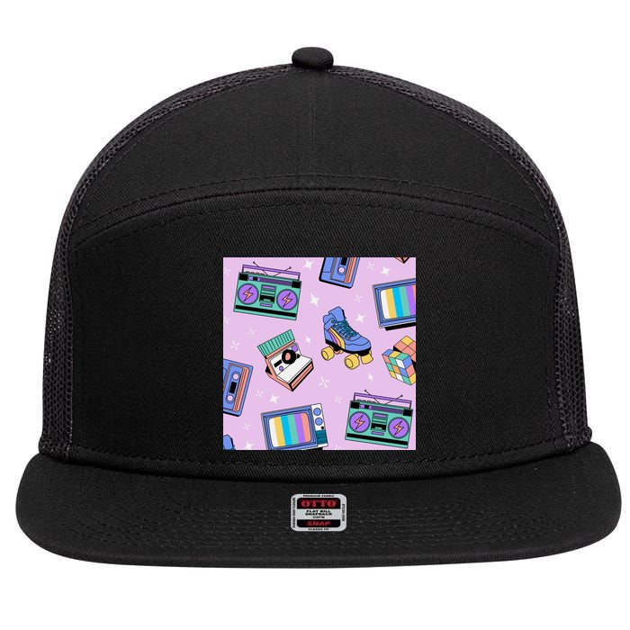 70s Retro Nostalgic Pattern 7 Panel Mesh Trucker Snapback Hat