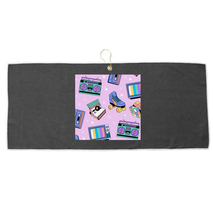 70s Retro Nostalgic Pattern Large Microfiber Waffle Golf Towel
