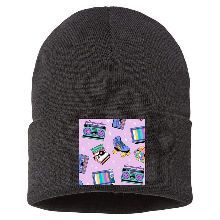 70s Retro Nostalgic Pattern Sustainable Knit Beanie