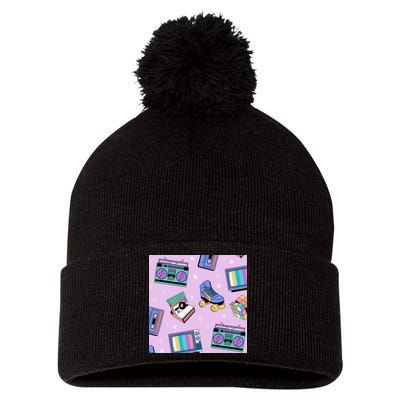 70s Retro Nostalgic Pattern Pom Pom 12in Knit Beanie