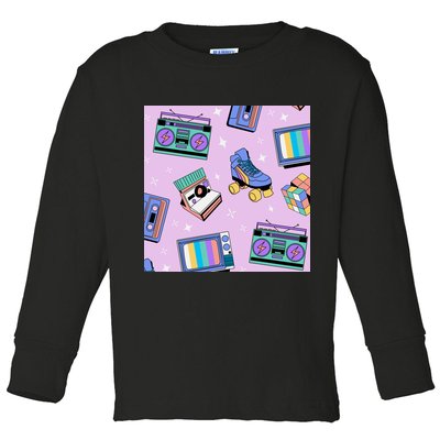 70s Retro Nostalgic Pattern Toddler Long Sleeve Shirt