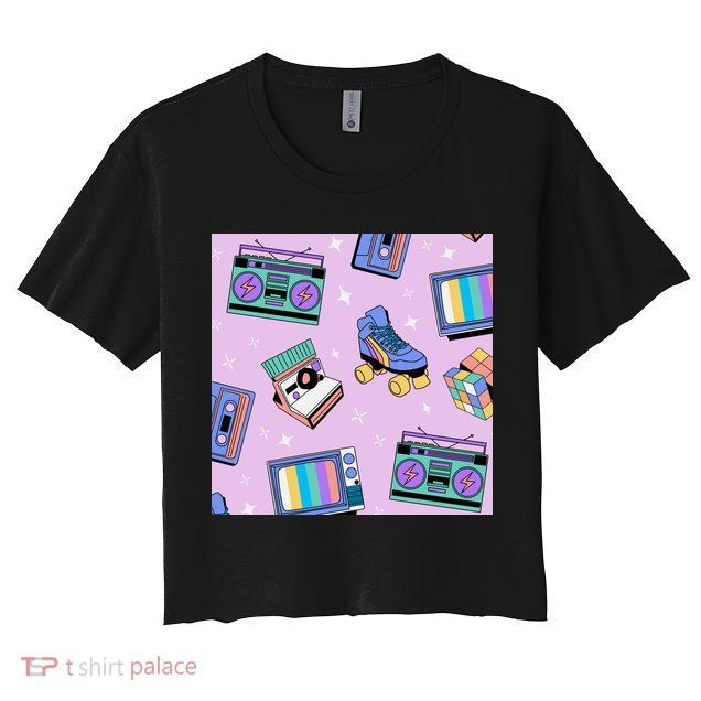 70s Retro Nostalgic Pattern Women's Crop Top Tee