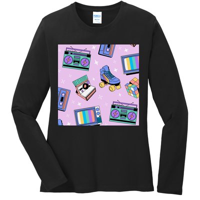 70s Retro Nostalgic Pattern Ladies Long Sleeve Shirt