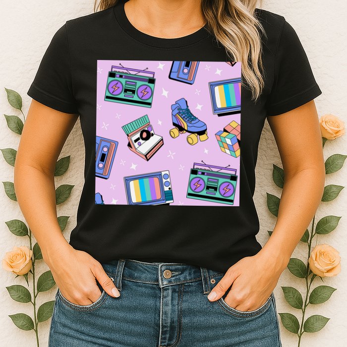 70s Retro Nostalgic Pattern Womens T-Shirt