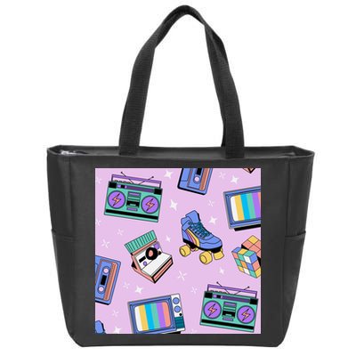 70s Retro Nostalgic Pattern Zip Tote Bag