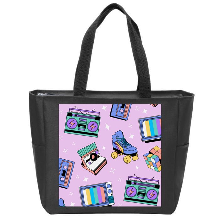 70s Retro Nostalgic Pattern Zip Tote Bag