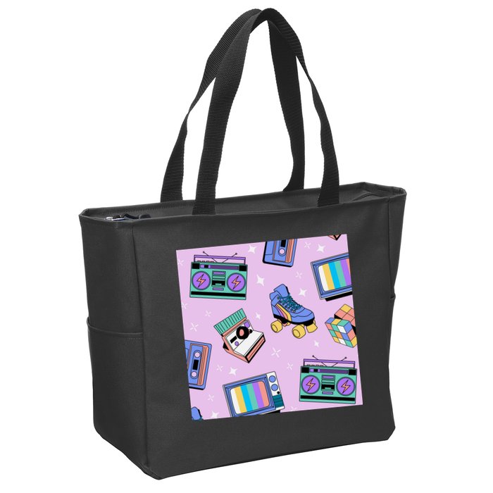 70s Retro Nostalgic Pattern Zip Tote Bag