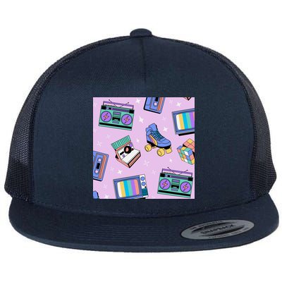 70s Retro Nostalgic Pattern Flat Bill Trucker Hat