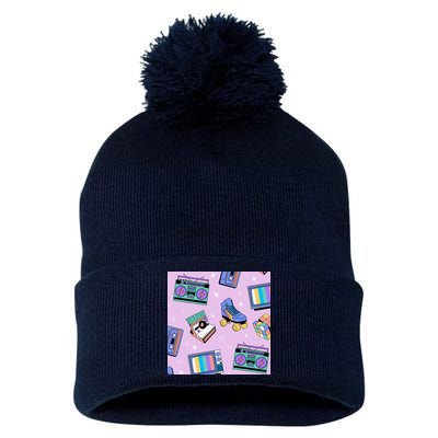 70s Retro Nostalgic Pattern Pom Pom 12in Knit Beanie