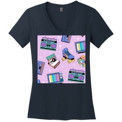 70s Retro Nostalgic Pattern Women's V-Neck T-Shirt