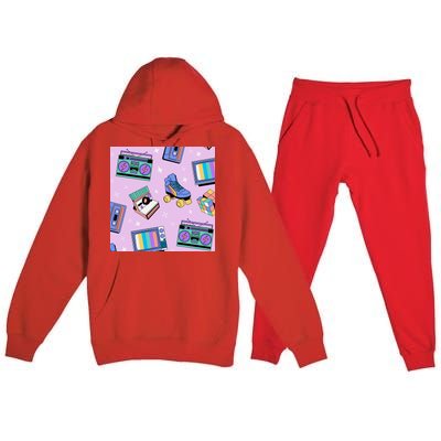 70s Retro Nostalgic Pattern Premium Hooded Sweatsuit Set