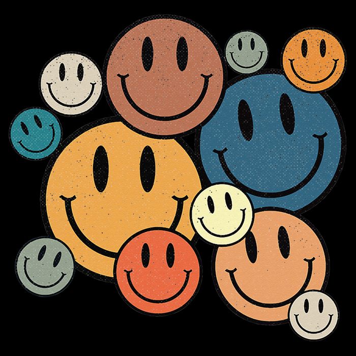 70s Retro Smile Face Cute Happy Peace Smiling Face 7-Panel Snapback Hat