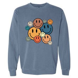 70s Retro Smile Face Cute Happy Peace Smiling Face Garment-Dyed Sweatshirt