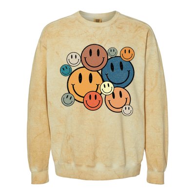 70s Retro Smile Face Cute Happy Peace Colorblast Crewneck Sweatshirt