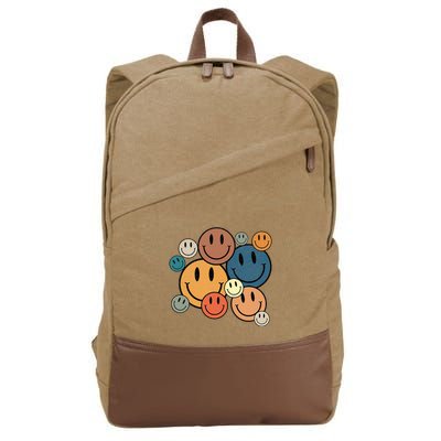 70s Retro Smile Face Cute Happy Peace Cotton Canvas Backpack