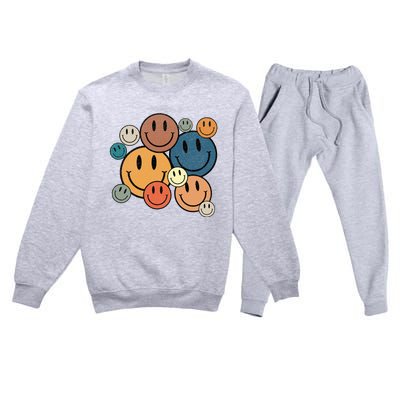 70s Retro Smile Face Cute Happy Peace Premium Crewneck Sweatsuit Set