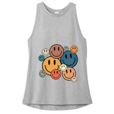 70s Retro Smile Face Cute Happy Peace Ladies PosiCharge Tri-Blend Wicking Tank