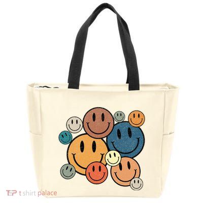 70s Retro Smile Face Cute Happy Peace Zip Tote Bag