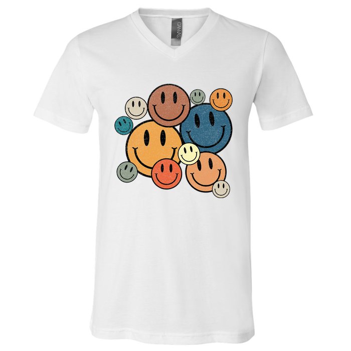 70s Retro Smile Face Cute Happy Peace V-Neck T-Shirt