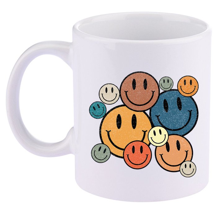 70s Retro Smile Face Cute Happy Peace 11oz C Handle Ceramic Mug