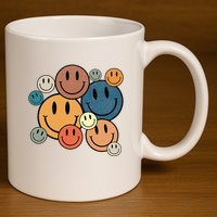 70s Retro Smile Face Cute Happy Peace 11oz C Handle Ceramic Mug