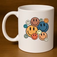70s Retro Smile Face Cute Happy Peace 11oz C Handle Ceramic Mug