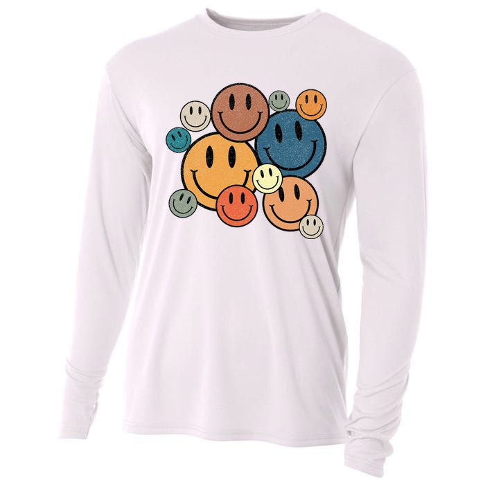 70s Retro Smile Face Cute Happy Peace Cooling Performance Long Sleeve Crew